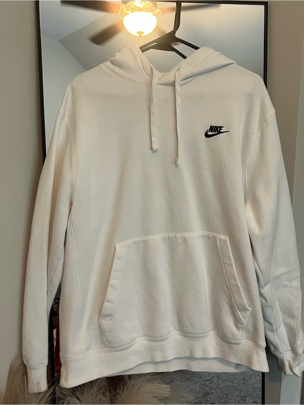 Nike White Pullover Hoodie with Black Swoosh Logo
